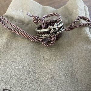 David Yurman Authentic Silver X Crossover Ring with Pave Diamonds Size 7